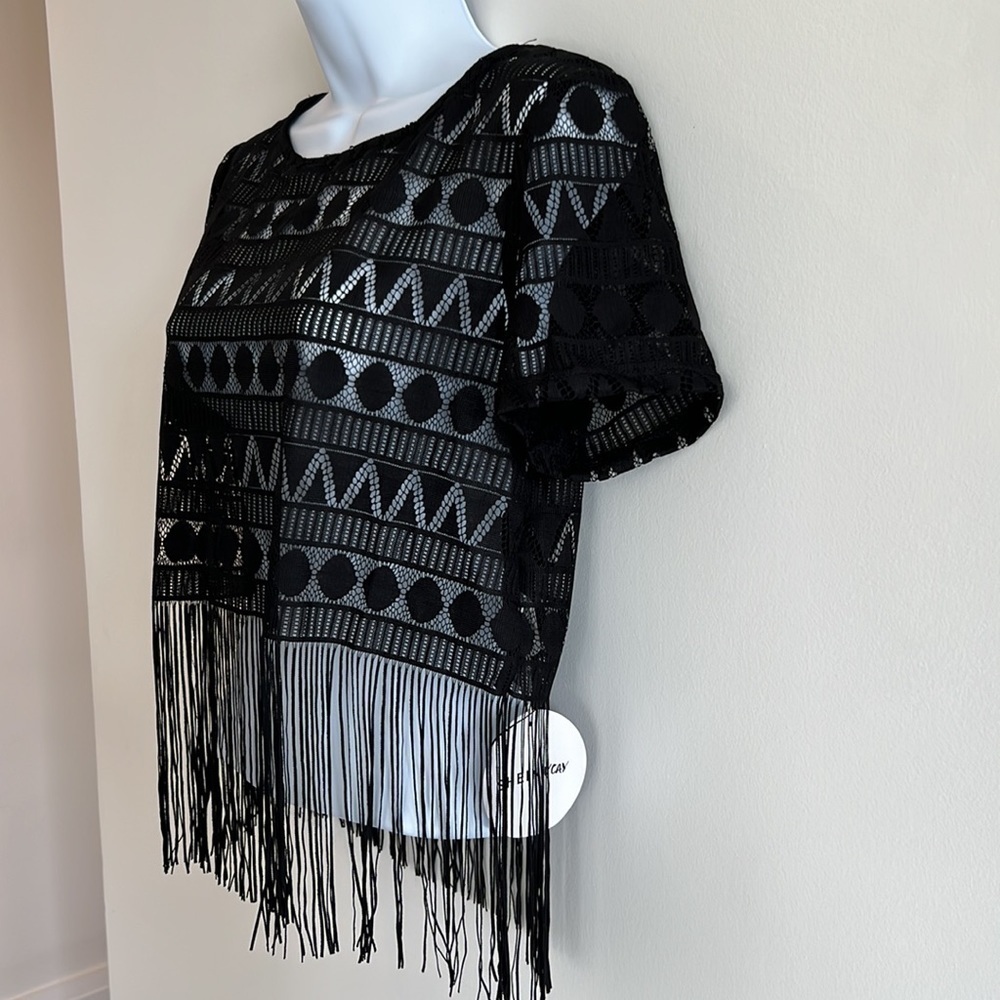 NWT Black lace fringe top - Picture 3 of 7